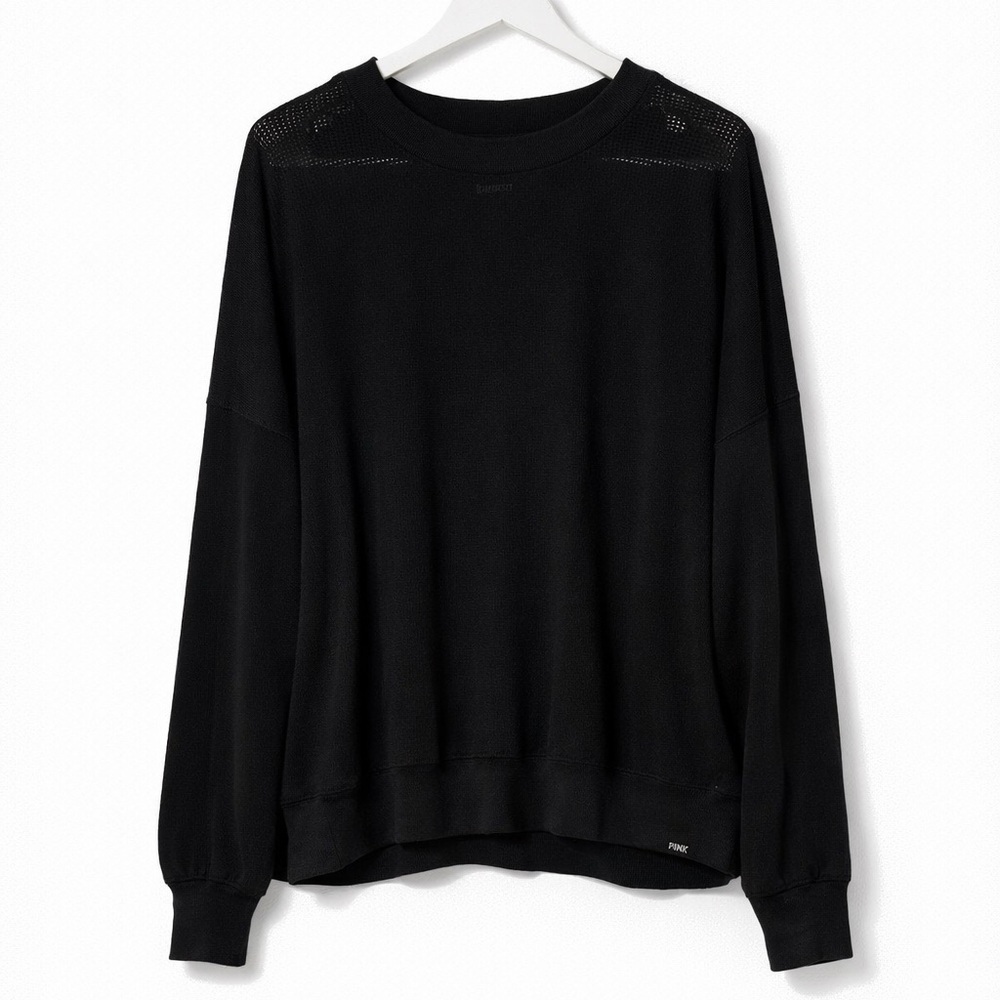 PINK Victoria’s Secret Black Mesh Knit Long Sleeve Top Size XL